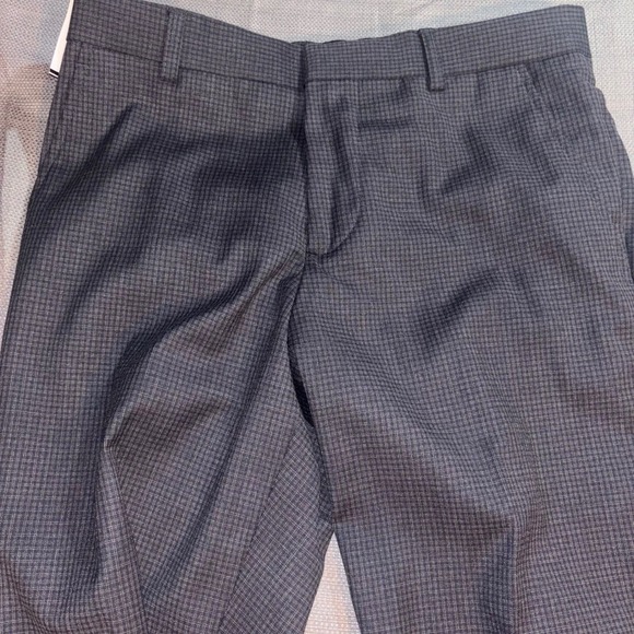 J.Ferrar Mens Super Slim Fit Dress Pants Gray Navy Mini Check 29x30 Adjustec NEW - Picture 2 of 5